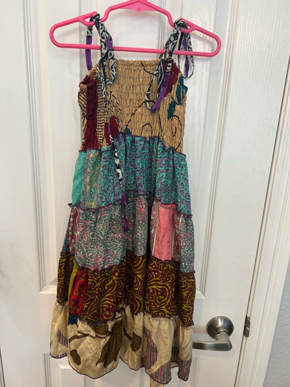 India Boutique multicolor floral boho dress with gold‎ trim